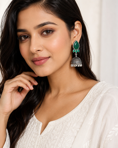 Factory Direct Pink Teardrop Stone Jhumka <b>Earrings</b> for Women Antique <b>Silver</b> Tone Ghungroo Bell Indian Tribal Statement Jewelry - Product Image 5