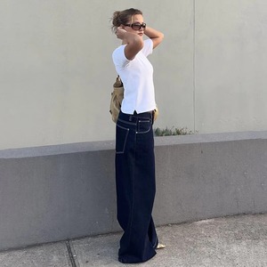 Denim Solid Formal Breathable <b>Jeans</b> Mid Rise Relaxed Straight Leg Pants Vintage Wash Factory Direct Price - Product Image 5
