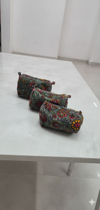 Multi-Color Cotton for Bags Set of 3 Zipper Closure Water Resistant Eco-Friendly Vintage Style for Travel <b>Makeup</b> Storage - Product Image 3