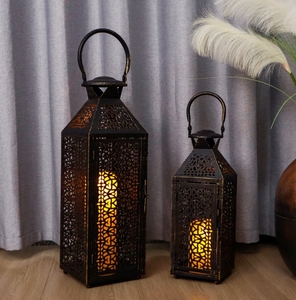 Vintage <b>Black</b> Metal Candle <b>Lantern</b> Set Moroccan Style Cutout Pillar Holder Decorative Tabletop <b>Lantern</b> for Home and Event Decor - Product Image 2