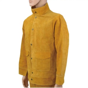 Veste de soudeur en cuir de vachette à col montant, protection industrielle du corps en cuir pour soudeurs, veste de construction - Product Image 1