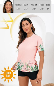 Nouveaux ensembles de maillots de bain tendance pour femmes avec manches courtes intégrées, protection UPF 50, deux pièces, haut et short de bain, logo personnalisé - Product Image 5