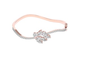 IGI Certified Lab Grown Round / Marquise & Pear Diamond Floral Designer <b>Bangle</b> <b>Bracelet</b> in 9K Yellow / White / Rose Gold - Product Image 5