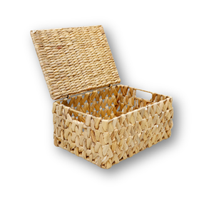 Vintage Rectangle Natural Hyacinth Rattan Eco-Friendly Handle Multi-Purpose Basket Lid <b>Storage</b> Organizer Handmade - Product Image 4