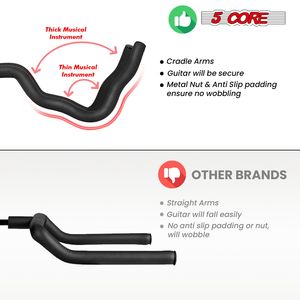 ขาตั้งกีตาร์คู่แบบปรับได้ ขาตั้งพื้นแบบพับได้แบบพกพา ที่วางคอแบบอเนกประสงค์ รองรับเครื่องดนตรีอะคูสติกเบส สีดำ - Product Image 3