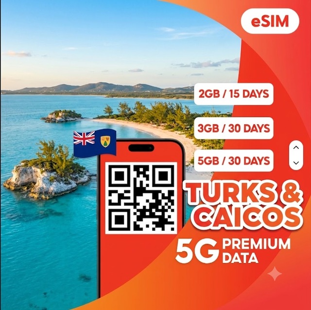 Fast Internet Turks and Caicos eSIM 2GB 15 Days 3GB/5GB 30 Days 4G/5G Travel Data Plan QR Code Instant Delivery