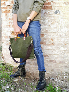 Bolsa de Mano de Lona y Cuero, Bordado Abierto, Impermeable, Personalizable, Bolso de Hombro, para Viajes, Trabajo, Compras, Gran Capacidad, Duradero - Product Image 5