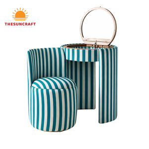 Stylish Oak Wood Corner Vanity Set for Girls - Modern <b>Makeup</b> Table with <b>Mirror</b> & Chair at Factory Price - Product Image 1