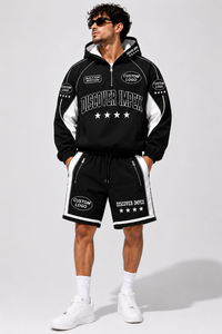 Ensemble veste à capuche et short de sport unisexe noir 100% nylon 2-en-1, imperméable, respirant, coupe-vent, écologique, séchage rapide - Product Image 2