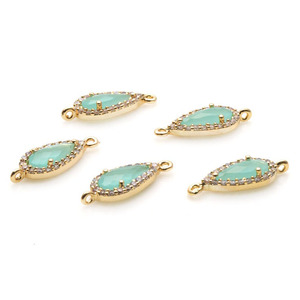 Connecteur de pendentif en calcédoine aqua en forme de poire 9x3mm avec pavé de zircon cubique et double passant, composant de bijoux, vente en gros - Product Image 2