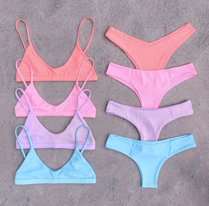Conjunto de Bikini de Color Sólido para Mujer, de la Mejor Calidad y Precio Económico, Top Bandeau con Cordón Ajustable, Traje de Baño de Spandex y Poliéster Elástico para la Playa - Product Image 3