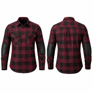 Men's Red Black Solid Cotton Blend Flannel <b>Shirt</b> Full Sleeve Vintage Tuxedo Style Elbow Patches Anti-Pilling Quick Dry Autumn - Product Image 1