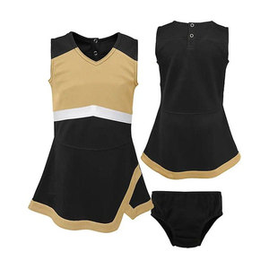 Tenue de cheerleading pour adultes Econex Sports, robe noire et blanche style jupe, pompons, logo imprimé par sublimation sur le devant - Product Image 3