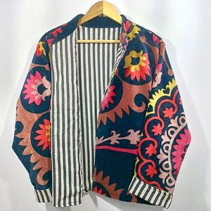Robe longue bohème en velours à fleurs, faite à la main, à col ouvert, imprimée, 100% coton, unisexe, manches longues - Product Image 2