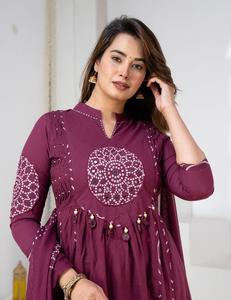 <b>Women</b>’s Wine Embroidered Anarkali <b>Kurta</b> Set with Dupatta | Ethnic Festive Wear for Wedding Party & Traditional Occasions | <b>Women</b> - Product Image 2
