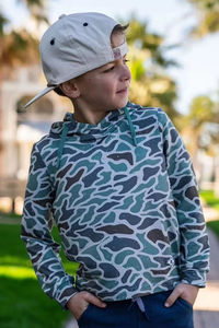 Chemise de pêche à manches longues pour garçons, à capuche, UPF 50, respirante, séchage rapide, unie, blanche, bleu marine, en polyester, pull-over - Product Image 3