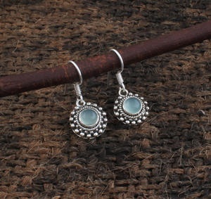 Boucles d'oreilles pendantes en argent sterling 925 avec calcédoine aqua naturelle, faites à la main, bijoux de luxe pour mariage, vente en gros pour femmes - Product Image 2