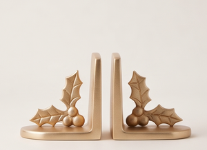 Wholesale Cast Aluminum Gold Holly Bookends Christmas Holiday Tabletop <b>Book</b> Support Interior Centerpiece Display Handicraft - Product Image 2