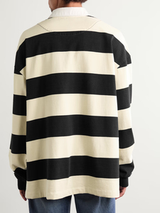 Chemise de rugby rayée surdimensionnée pour homme, manches longues, épaules tombantes, coupe ample, style vintage, boutons cachés, streetwear, coton de qualité supérieure - Product Image 2
