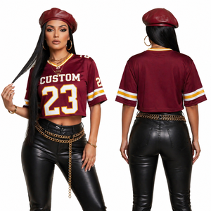 Haut de maillot de football américain personnalisé pour femme, col licou, sans manches, coupe courte, sexy, ajusté, pour l'entraînement sportif, vente en gros - Product Image 5