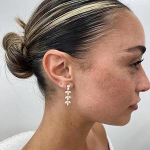 Pendientes de Oro con Diamantes Naturales para Mujer, Corte Marquesa y Corte Redondo, Pendientes Colgantes Elegantes, Regalo de Joyería para Novia - Product Image 3
