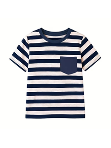 3pcs Set Medium-Large Short Sleeve T-Shirts Summer Outdoor Casual Neck Top Striped Pattern Machine Random Print Pocket Quick Dry - Product Image 3