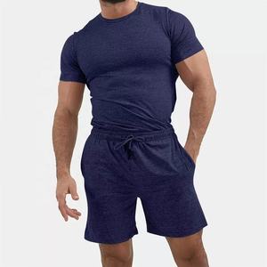 Survêtement personnalisé de couleur unie pour hommes, grande taille, Short à manches courtes, costume de sport, loisirs pour hommes, ensembles de Logo personnalisé pour hommes - Product Image 2