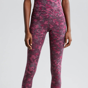 High Waist Full Length Leggings Women Sporty Print Stretch Knitted Spandex Polyester Pattern - Product Image 2