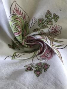 ผ้าฝ้ายพิมพ์ลายด้วยมือ – ลายดอกกุหลาบวินเทจ |   สีชมพูและสีเขียว |   สิ่งทอทำมือจากอินเดีย - Product Image 3