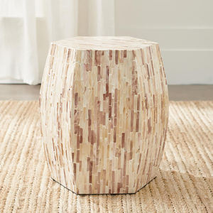 Faceted Geometric Prism <b>Stools</b> Mother of Pearl Handcrafted Mosaic Small Side <b>Table</b> For Living Room Bedroom Decor Use - Product Image 4