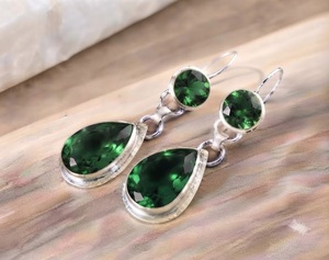 Sunrise <b>Jewellery</b> Natural <b>Green</b> Chrome Diopside Vintage Orthodox Sterling Silver Handmade Elegant Gemstone Drop Earrings - Product Image 3