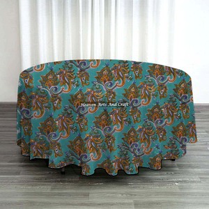 Hand Block Printed Cotton Traditional <b>Round</b> Dinning <b>Table</b> Cloth <b>for</b> Wedding Events Home Party and Home Decor - Product Image 5