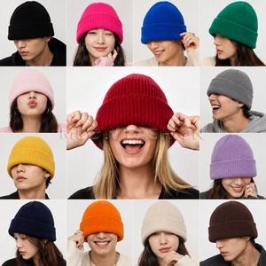Unisex Rib Knit Beanie Hats Solid Color Warm <b>Winter</b> <b>Caps</b> Cuffed Acrylic Skullies Casual Headwear for Adults 56-60CM Beanie <b>Caps</b> - Product Image 3