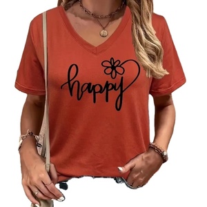 Camiseta con estampado de letras divertidas para mujer, camiseta de manga corta con cuello en V, ropa informal para mujer, moda de verano, patrón de flores para niña - Product Image 2