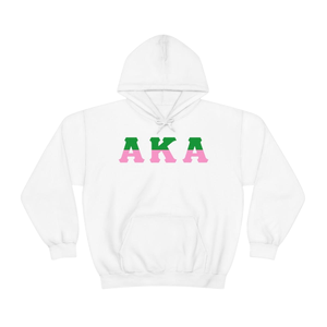 Sudadera con Capucha de Dos Tonos con Letras AKA, Sudadera de Forro Polar Premium, Ropa Personalizada para Hermandades Griegas, para Mujer, en Blanco, Verde y Rosa - Product Image 1