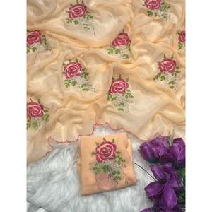 TREANDING GEORGETTE SECUENCIA CON ARCO FRONTERA TRABAJO SAREE CON BLUSA DESCOSADA - Product Image 1