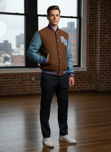 Vestes universitaires personnalisées en laine avec manches en cuir véritable, vêtements d'hiver élégants et stylés pour hommes - Product Image 2