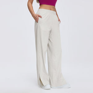 Pantalon large pour femme, extensible dans 4 directions, léger, résistant à l'eau, décontracté, avec taille haute élastique et ourlet fendu - Product Image 5