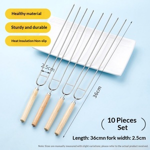Pinchos para barbacoa de acero inoxidable con mango de madera, tenedor para alitas de pollo, mango de madera grueso y resistente, para camping y barbacoa al aire libre - Product Image 6