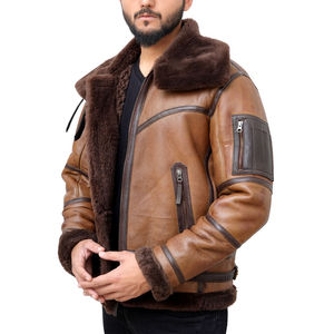 Factory Direct Sale Reasonable Price <b>Men</b> <b>Shearling</b> Leather <b>Jacket</b> New Arrival Comfortable Fit Stand Quick Dry Eco-Friendly - Product Image 5