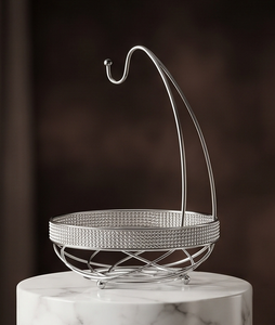 Cesta de Almacenamiento de Frutas de Alambre Metálico Plateado al por Mayor, Colgador de Plátanos, Soporte de Exhibición de Cocina con Banda de Cristal - Product Image 3