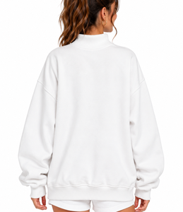 OEM <b>Women</b>’s <b>Christmas</b> Oversized Mock Neck <b>Sweatshirt</b> Custom Gingham Plaid Sleeves Letter Applique Embroidery - Product Image 3