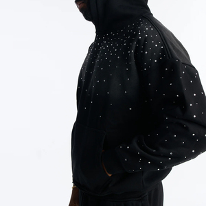 Rhinestone Zip Up Tracksuit Set with Decorative Sparkle Accents and Glitter Dot Print Hooded <b>Zipper</b> <b>Jacket</b> - Product Image 2