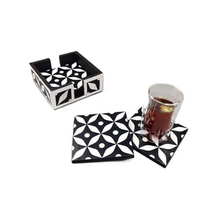 Ensemble de sous-verres carrés en bois avec boîte de rangement, design classique, tapis antidérapants pour la décoration de la table de cuisine - Product Image 5