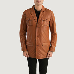 Chaqueta Blazer de Cuero de Diseño Único con Doble Botonadura, Cuello de Solapa Elegante, Transpirable, Estilo Americano para Eventos de Oficina y Uso Casual - Product Image 1