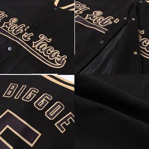 Custom Sublimation Uniform Black <b>Old</b> Gold Bomber Varsity Letterman <b>Jacket</b> Full Snap Button Casual Fashion Sports Outerwear - Product Image 5