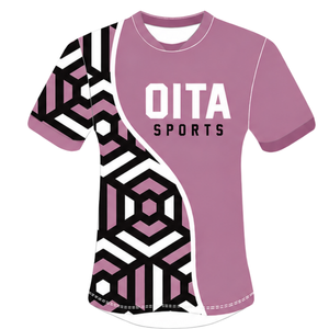 Conjunto de Pantalones Cortos y Camiseta de Rugby Geométrica en Rosa Polvoriento, Negro y Blanco, Manga Corta, Cuello Redondo, Personalizable, Transpirable, para Entrenamiento Deportivo en Equipo - Product Image 3