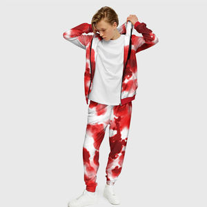 Conjunto Deportivo Reversible para Hombre, Tie Dye Rojo y Blanco, Lavado, con Cremallera Completa, Sudadera y Pantalones Casuales, Transpirables, para Invierno - Product Image 1