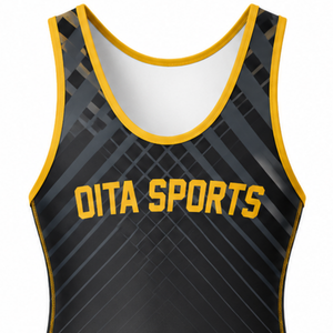 Men Black Gold Sublimated Wrestling Singlet Sleeveless Polyester Wrestling Suit <b>Athletic</b> Match Training Sports Clothing - Product Image 4