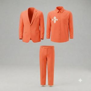 Traje de Pantalón y Chaqueta de Terciopelo Estilo Italiano para Hombre, Antiarrugas, Transpirable, Cierre de Botones, Diseño Plano Frontal, Viscosa/Poliéster - Product Image 1